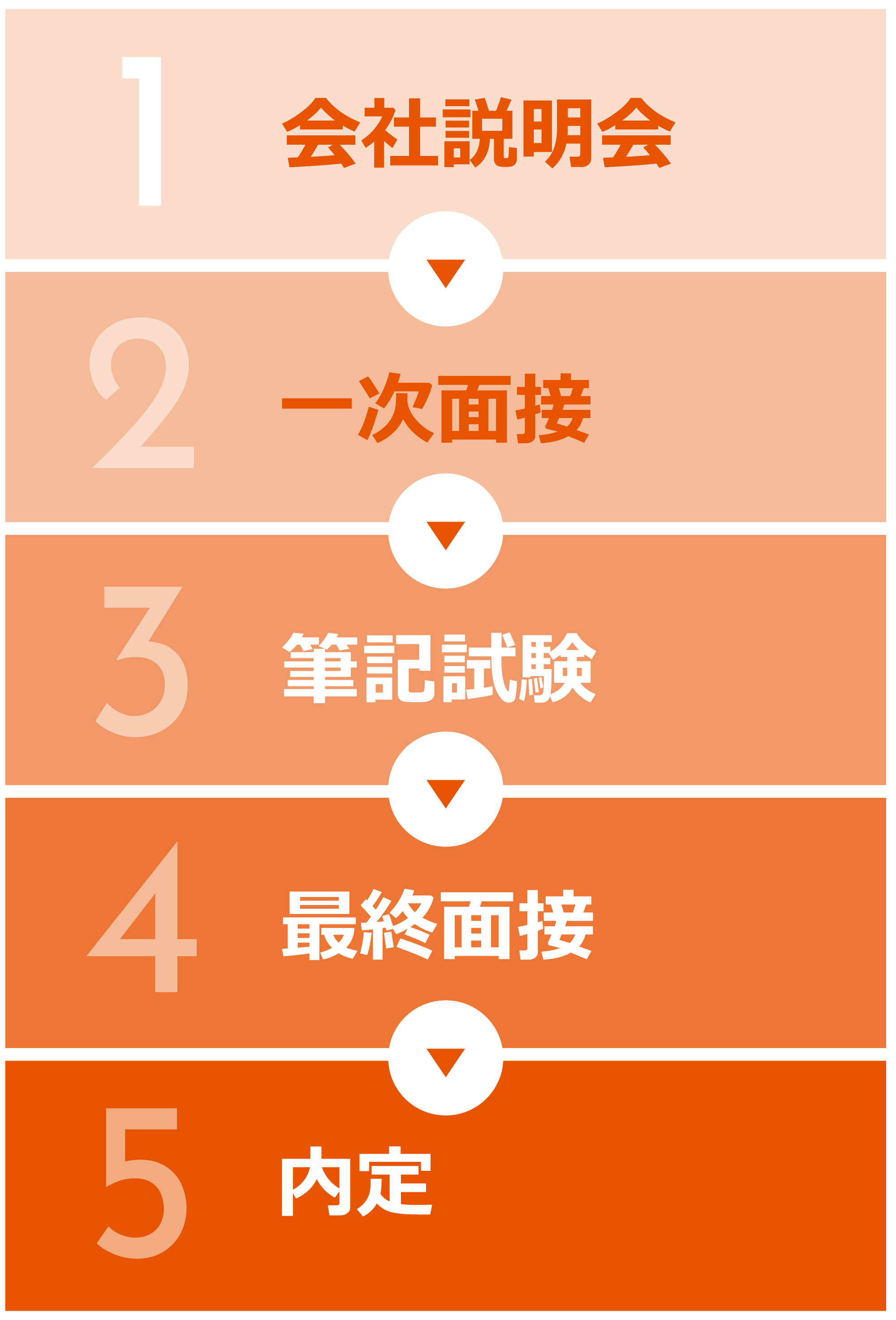 会社説明会→一次面接→筆記試験→最終面接→内定